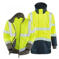 Leo Workwear Clovelly With Hartland Class 3 Hi-Vis Yellow / Navy Anorak Fleece